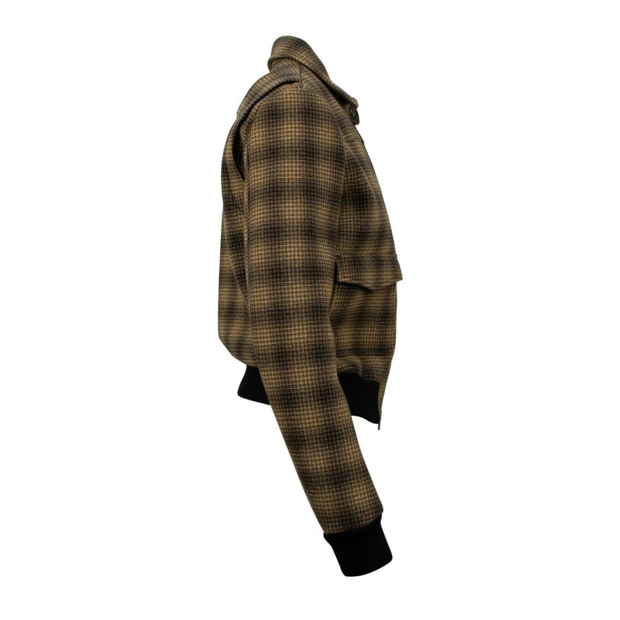 Houndstooth Check Print Bomber Jacket  - Brown