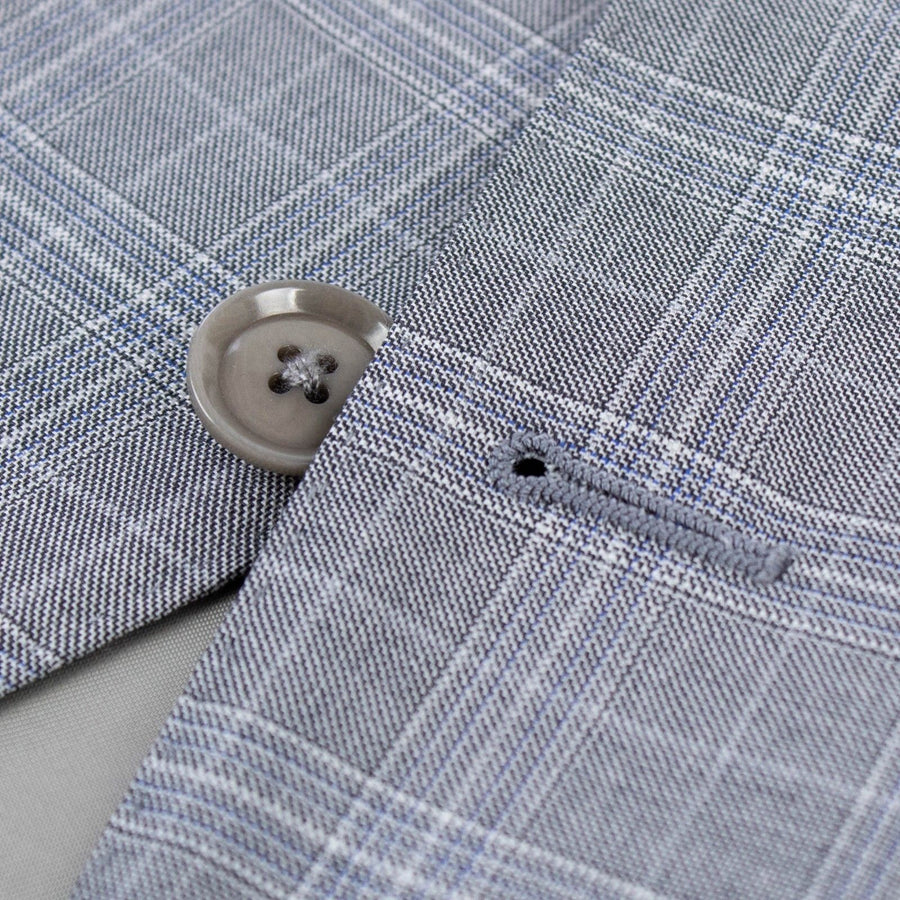 Drop 6 Plaid Check Wool Two Button Suit - Gray