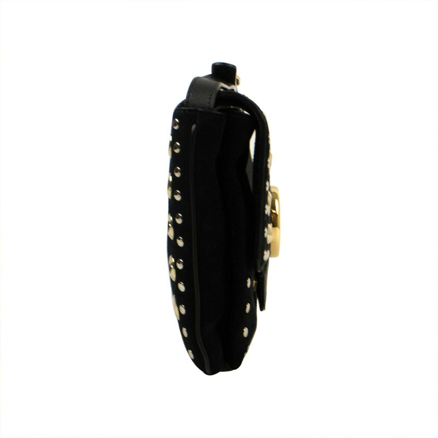 Suede With Black Leather Straps 'Arli' Medium Shoulder Bag - Black