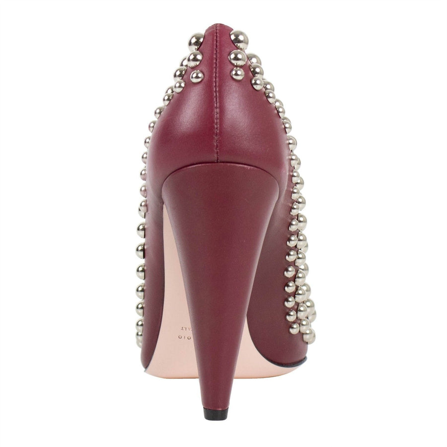 Leather Circle Studded Pumps - Red