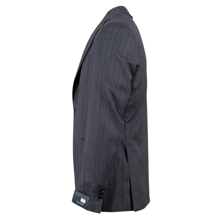 Drop 8 Striped Wool Two Button Suit - Charcoal Grey / Purple