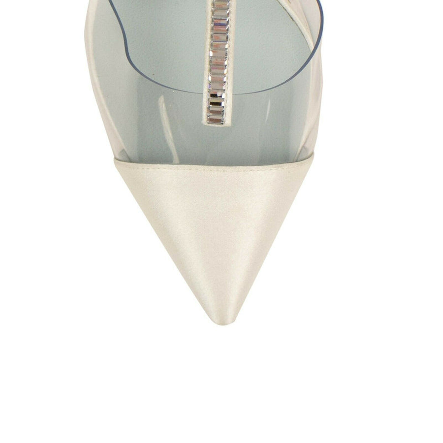 PVC & Satin Nosy Strass 85 Pumps - White