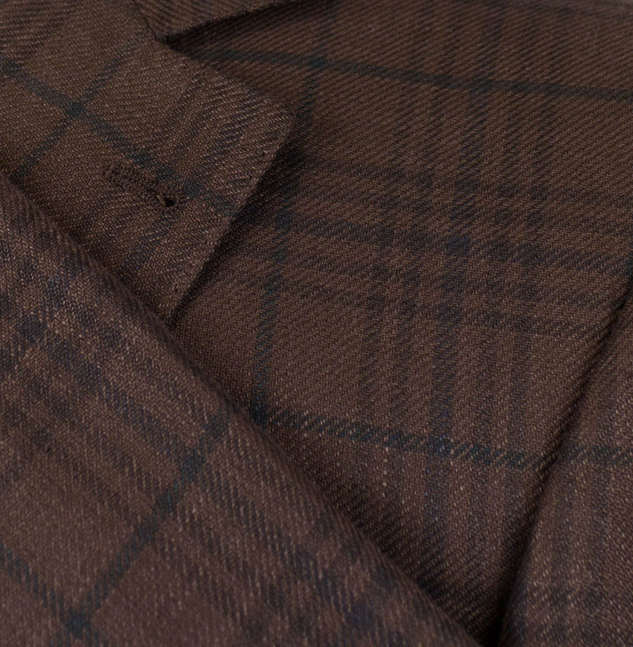 Tartan Plaid Wool Blend 3/2 Button Suit - Brown