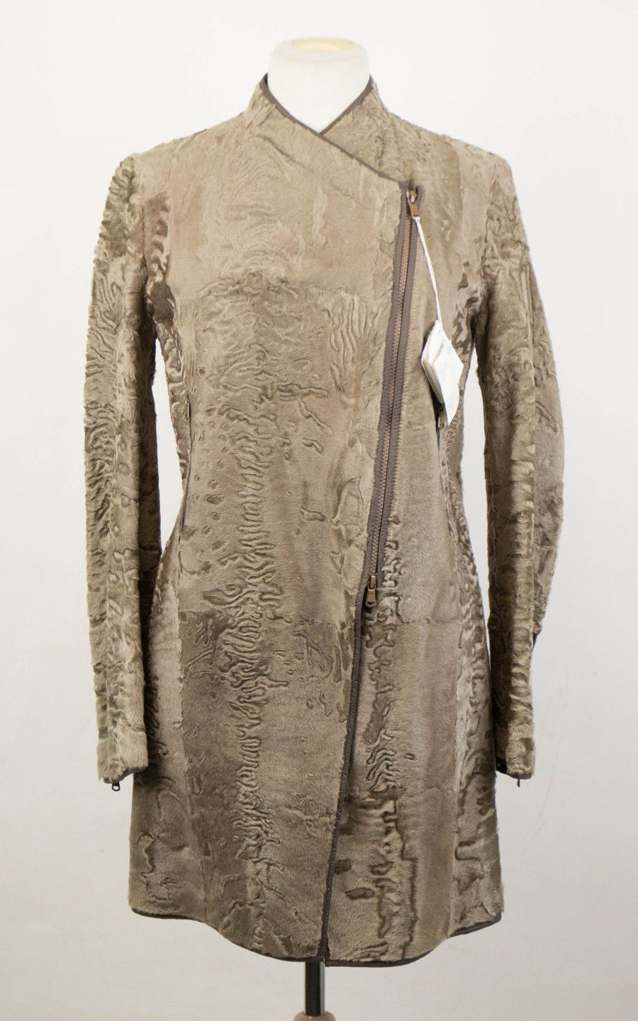 Astrakhan Lamb Fur Full Length Coat - Gray