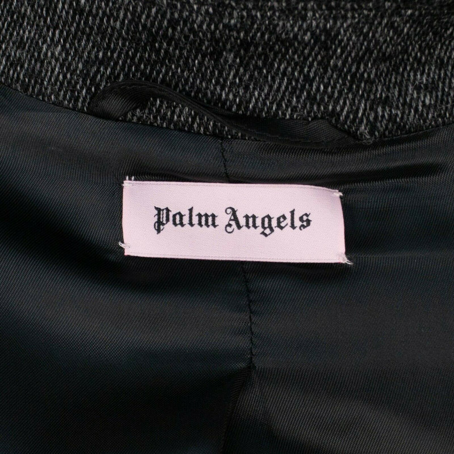 V Cut Studded Melange Long Coat - Gray