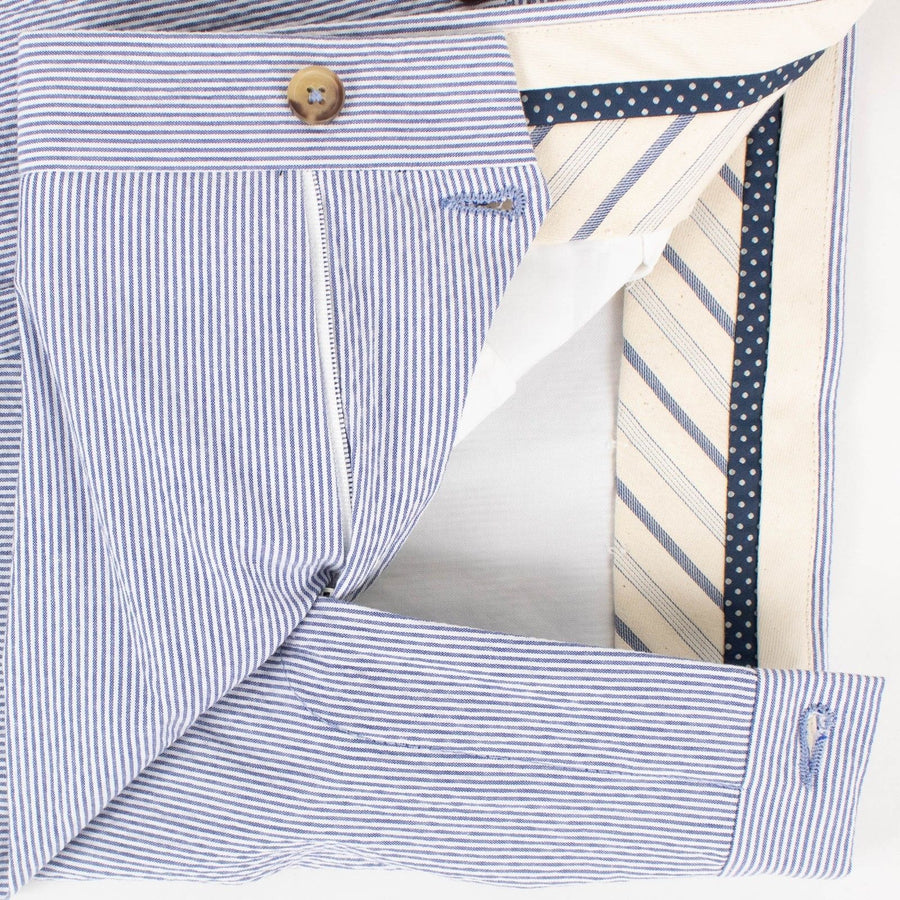 Blue Pinstripe Cotton Blend Dress Pants