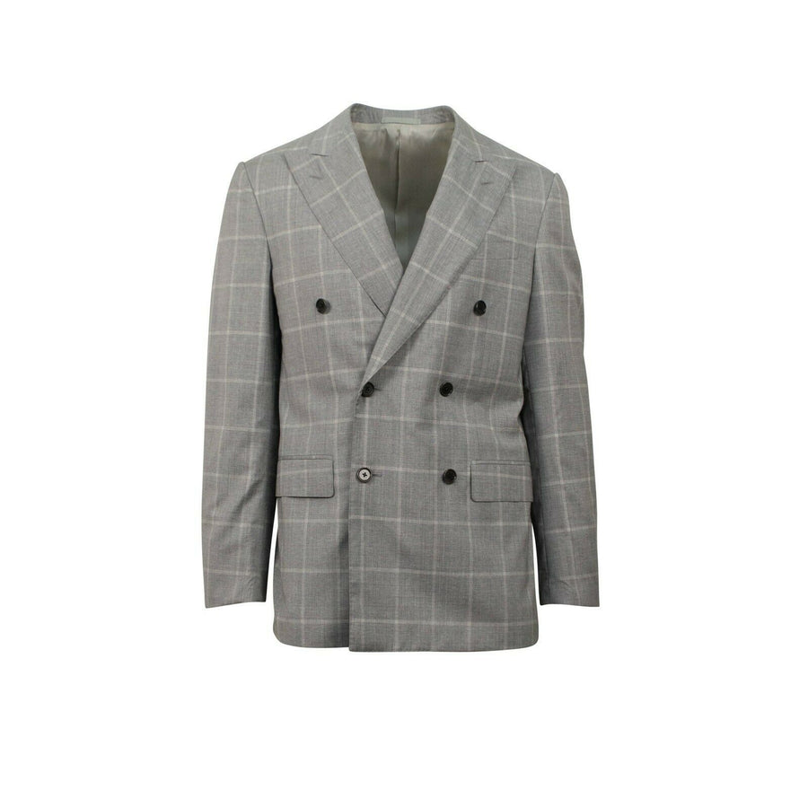 Drop 7 Check Wool Blend Double Breasted Suit - Light Gray
