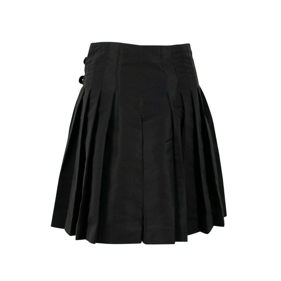 Satin Thick Pleated Flare Shorts - Black