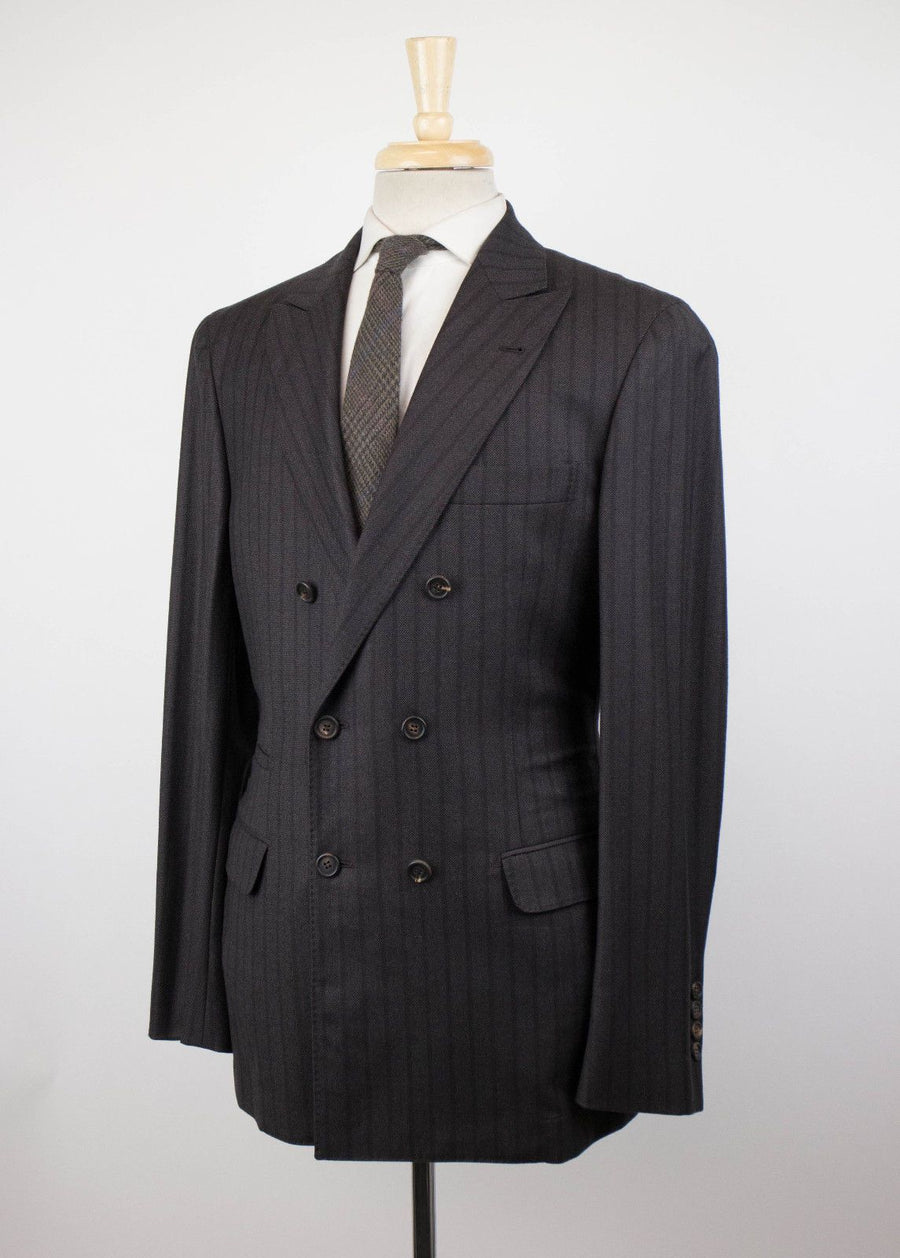 Cashmere Blend Striped Double Breasted Sport Coat - Brown
