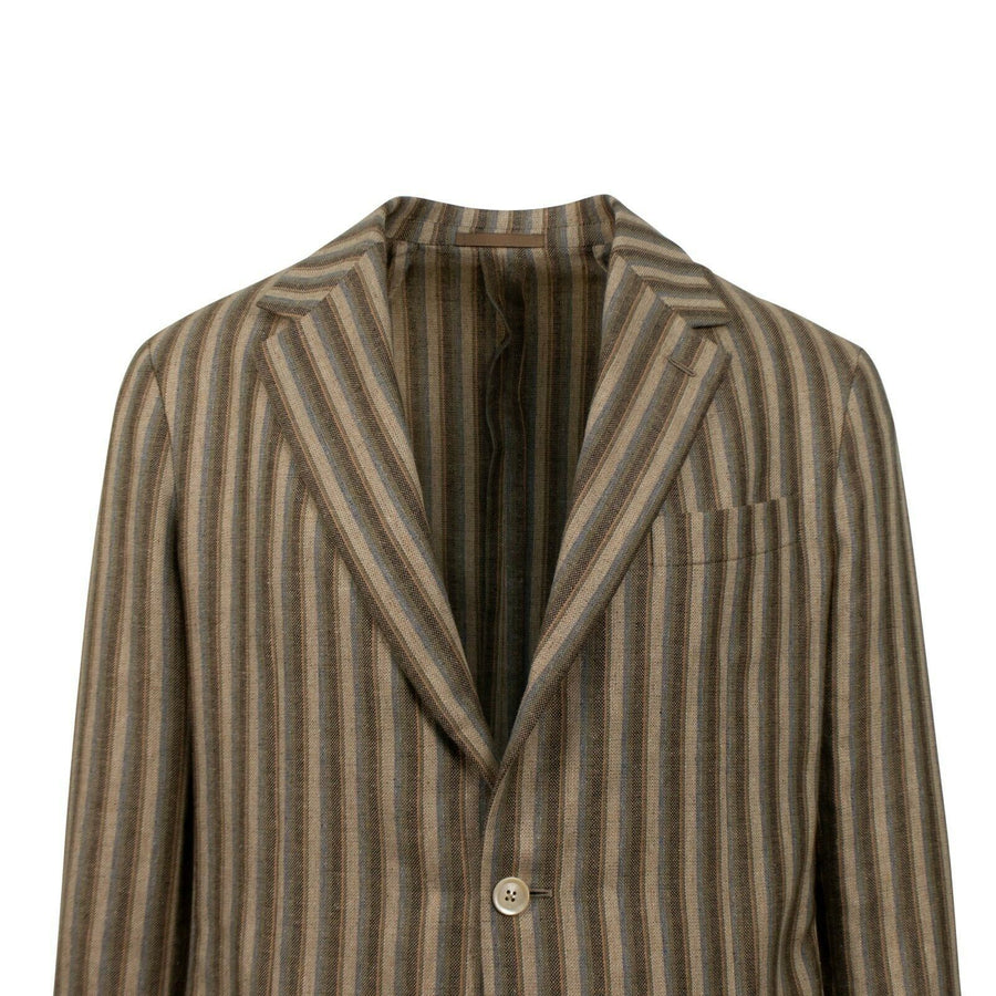 Striped 3 Roll 2 Button Silk Blend Sport Coat - Brown