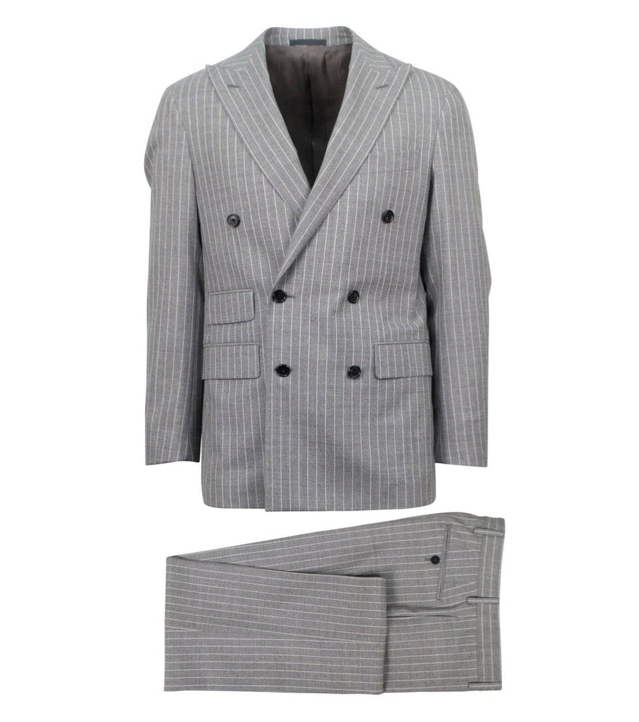 Drop 7 Striped Wool Double Breasted Slim/Trim Fit Suit - Gray