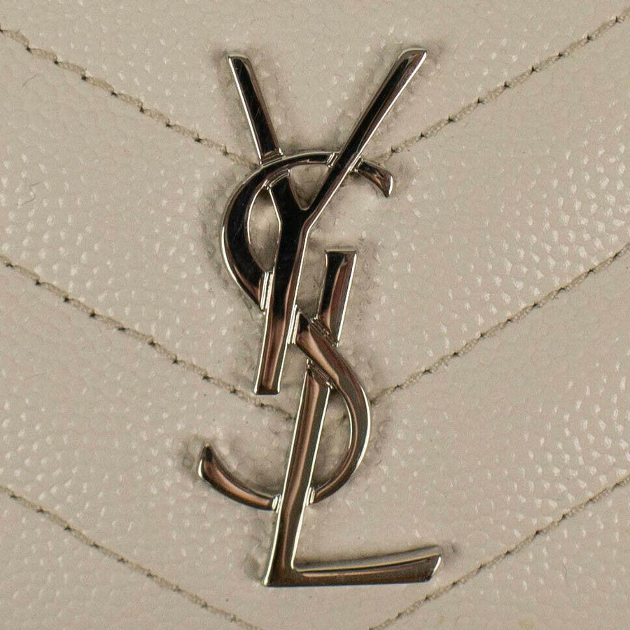 YSL Grain De Poudre Embossed Card Case - Icy White