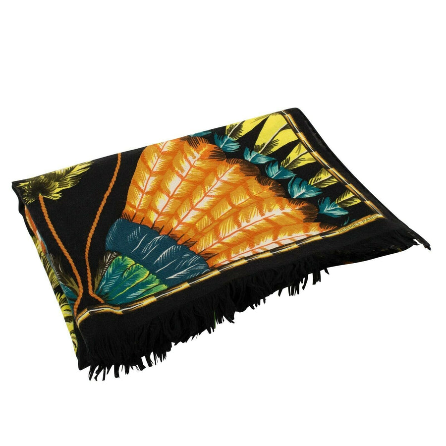 Cashmere Silk 'Brazil' Printed Shawl Scarf - Black / Multi