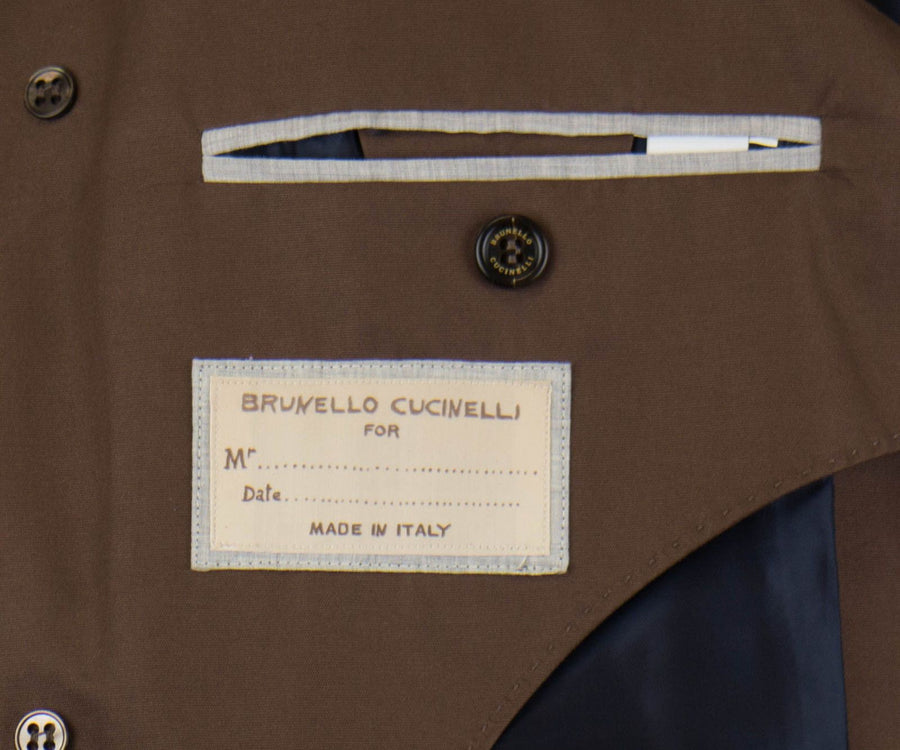 BRUNELLO CUCINELLI Brown Cotton-Silk Peacoat Jacket