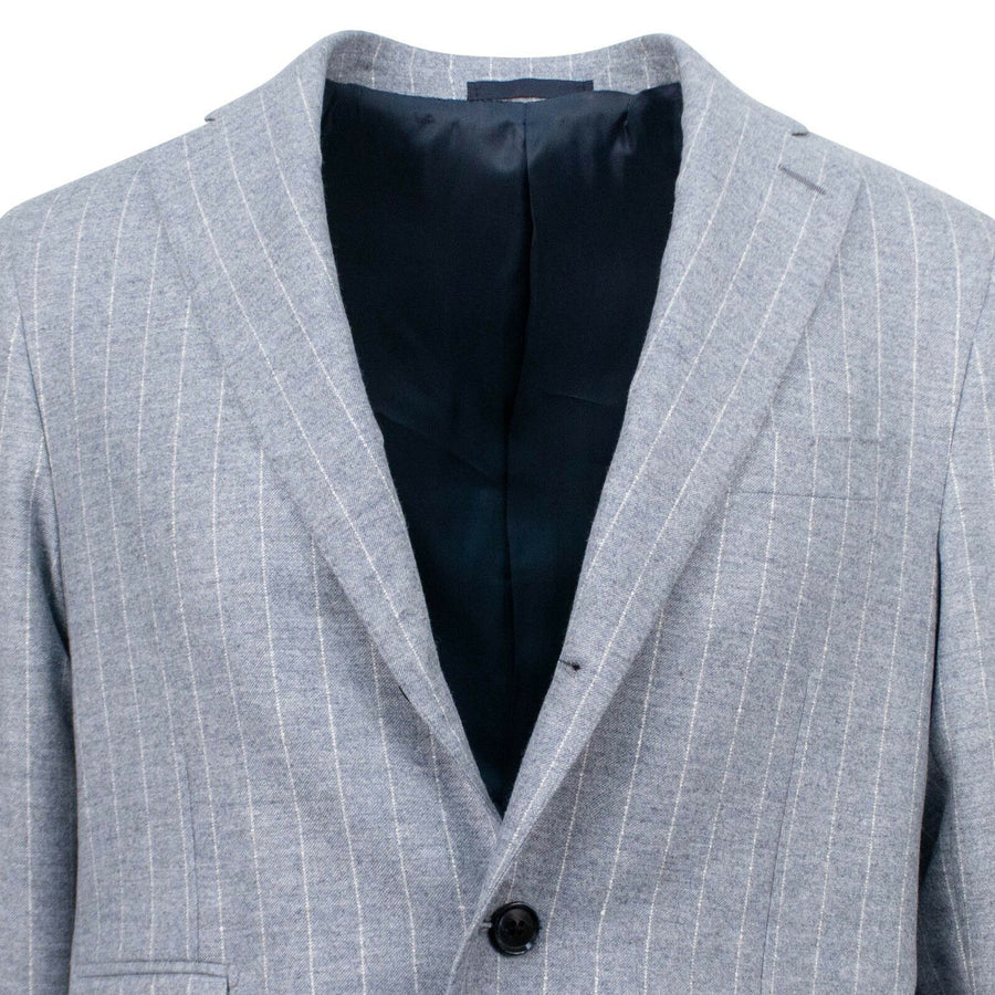 Drop 7 Pin-Striped Wool 3 Roll 2 Button Slim/Trim Fit Suit - Light  Gray