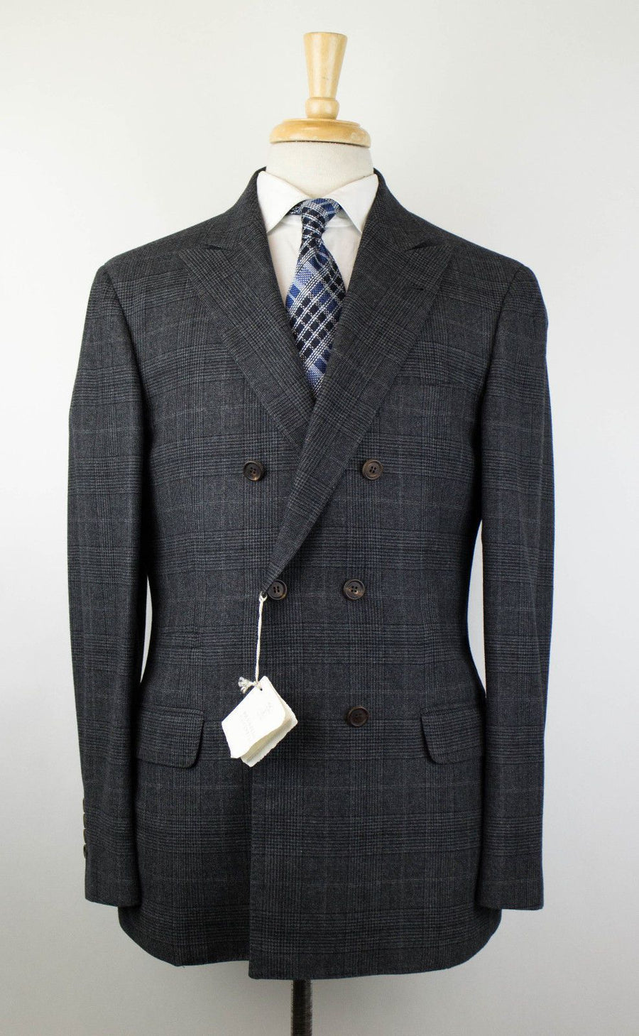 Cashmere-Wool Glen Check Double Breated Sport Coat - Gray
