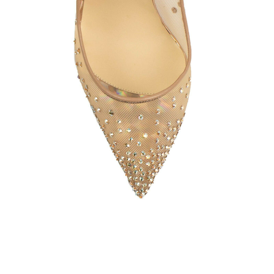 Follies Strass Mesh 100mm Pumps - Beige / Iridescent Gold