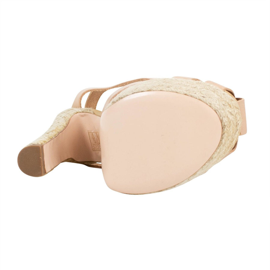 Leather & Raffia Strappy Pumps - Nude