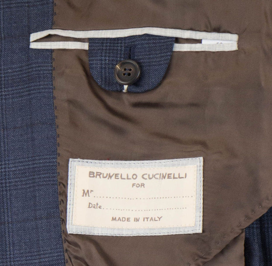 Plaid Wool 3 Roll 2 Button Sport Coat - Blue