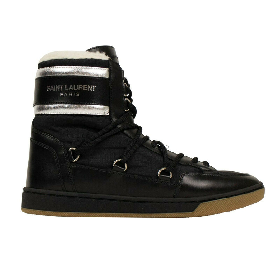 High Top Fur Lined Canvas & Leather Sneakers - Black