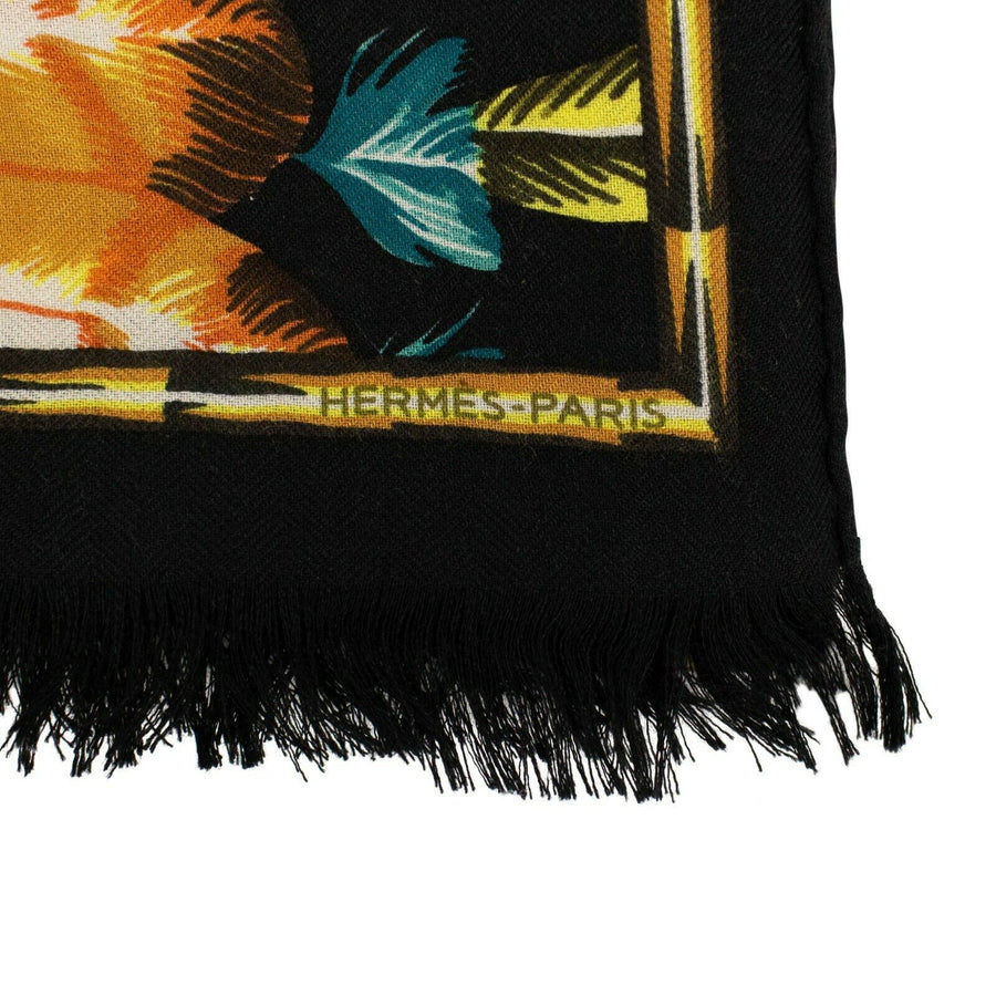 Cashmere Silk 'Brazil' Printed Shawl Scarf - Black / Multi