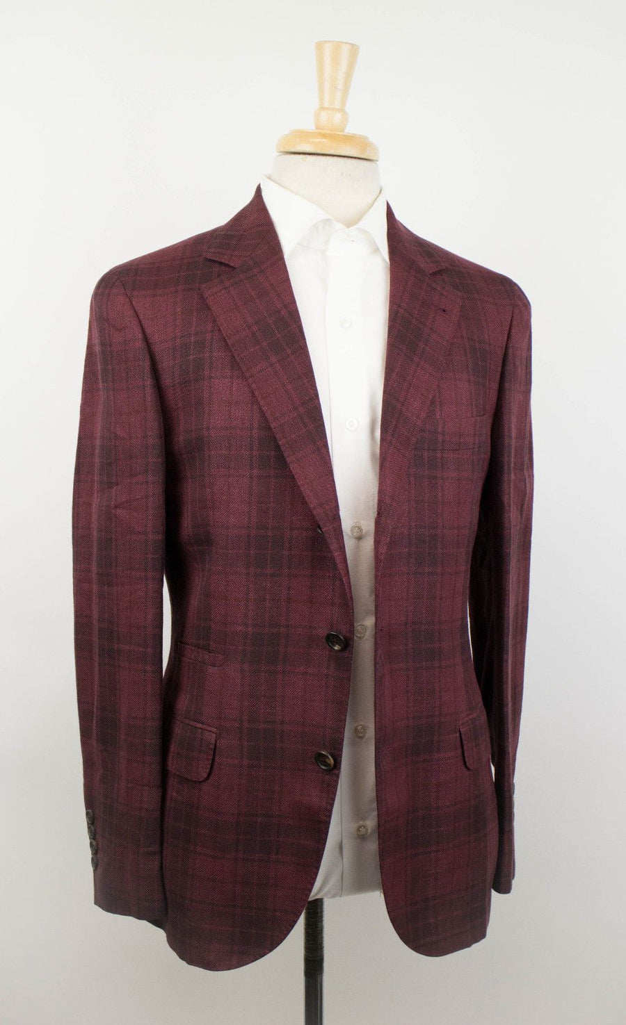 Tartan Check Wool Blend 3 Roll 2 Button Sport Coat - Red