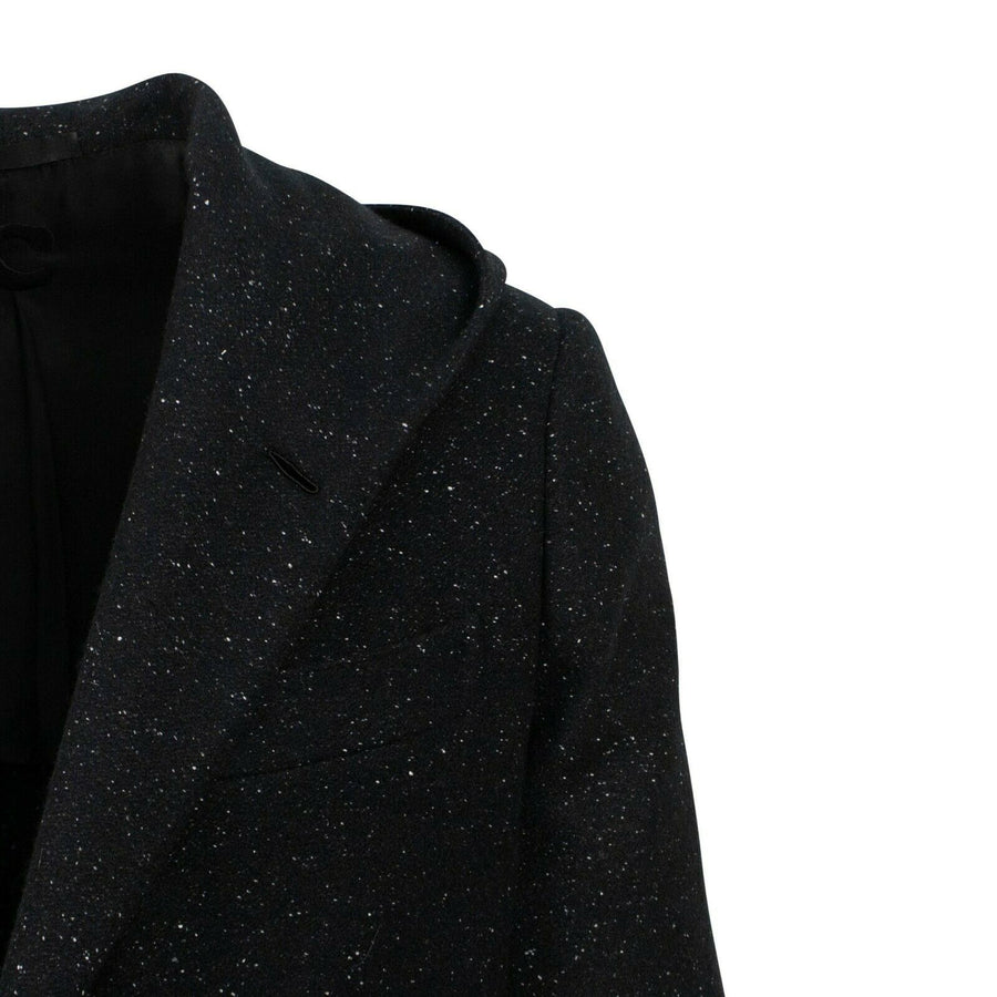 Textured Wool Blend Two Button Hooded Sport Coat - Black