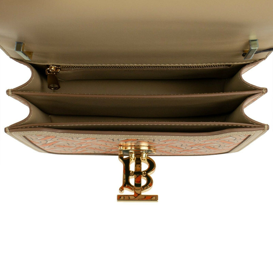 Leather 'TB' Monogram Print Shoulder Bag - Orange
