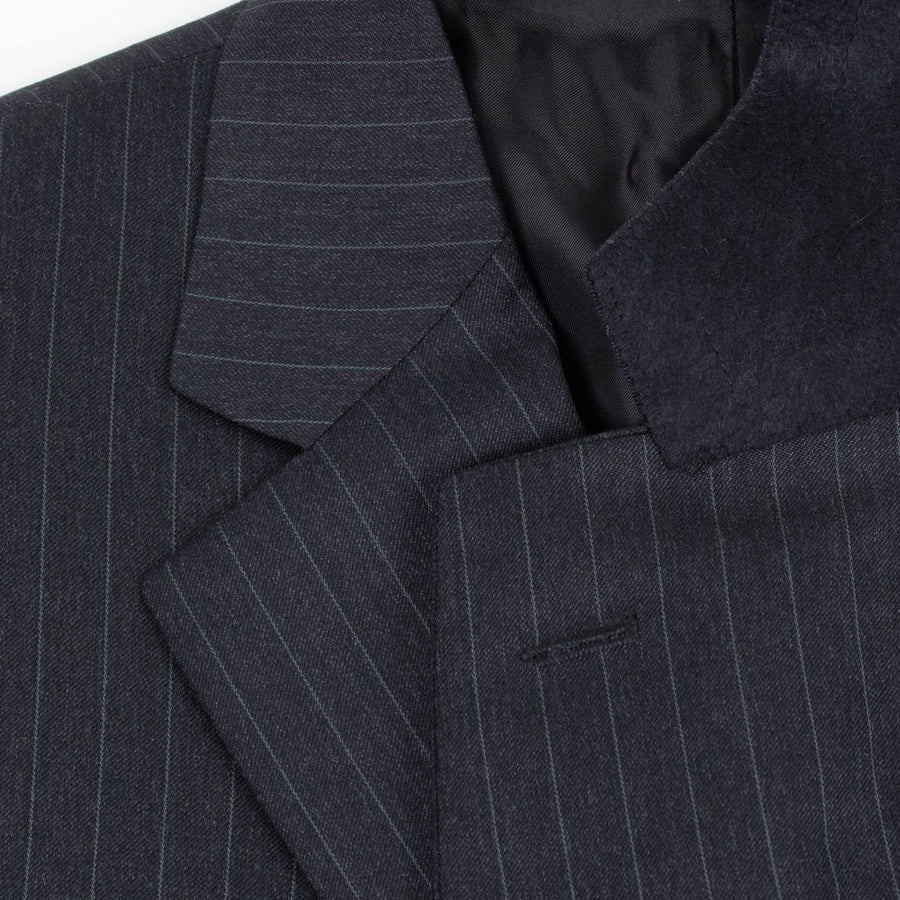 Striped Wool Three Button Suit - Grey