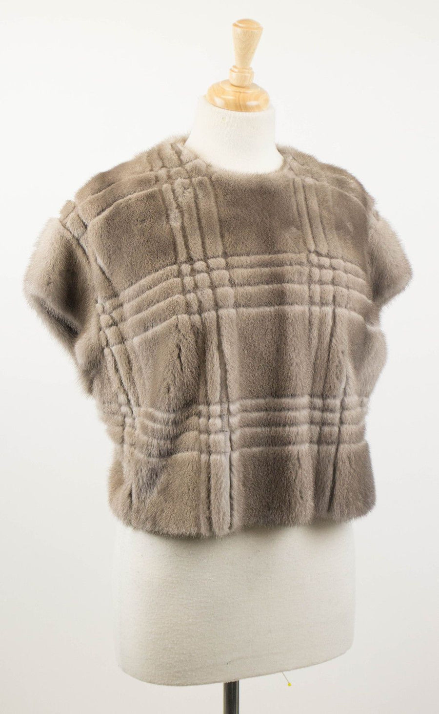 Plaid Mink Fur Jacket Vest - Gray