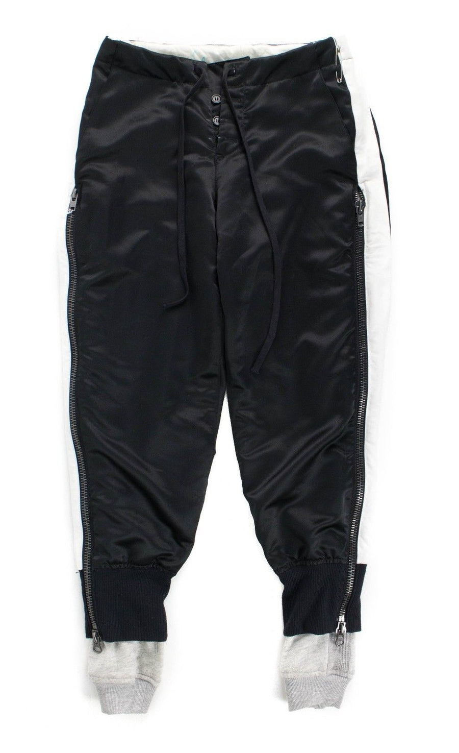 Satin W/ Drawstrings Fleece Zipper Lounge Pants - Black