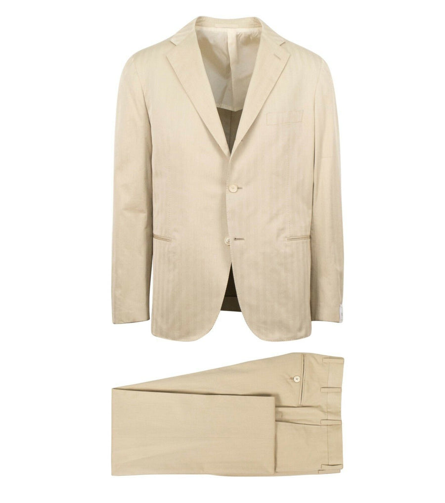 Drop 8 Cotton 3 Roll 2 Button Slim Fit Suit - Beige