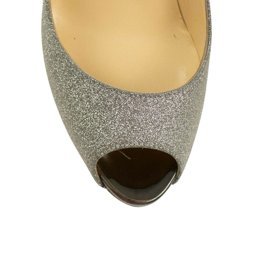 Fetish Peep Glitter Platform Pumps - Silver