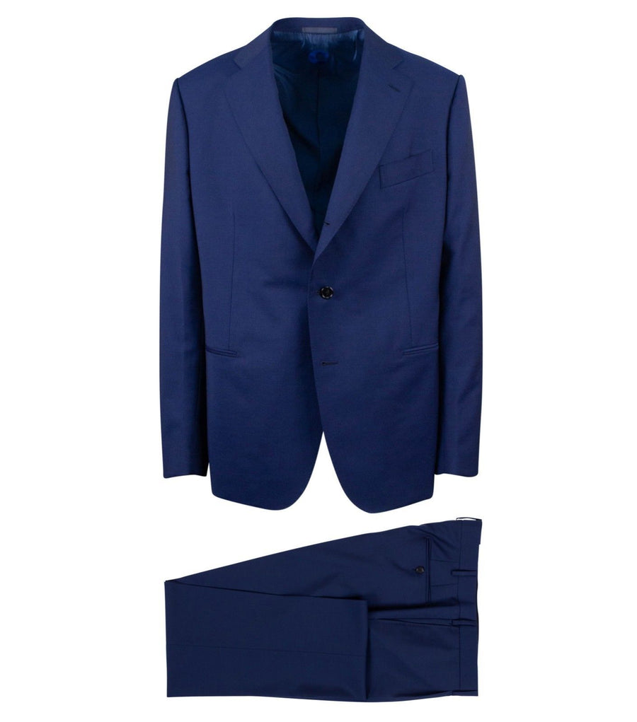 Drop 7 Solid Wool Blend Three Roll Two Button Suit - Navy