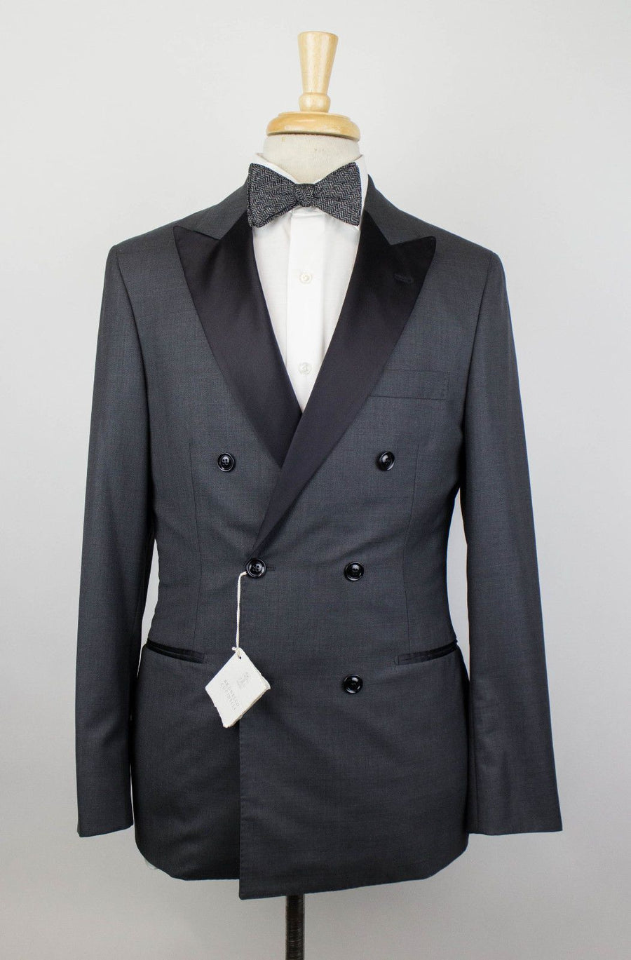 Wool Blend Satin Trim DB Tuxedo Suit - Gray