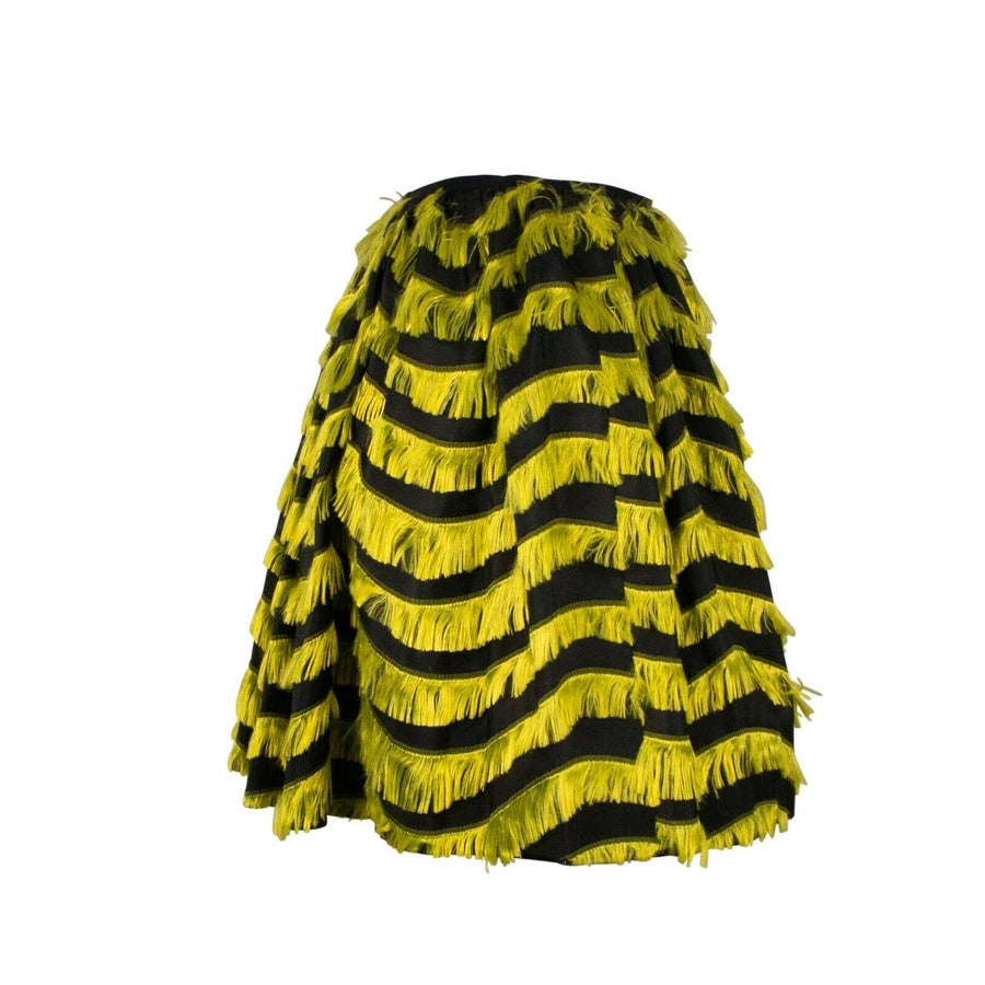 Elastic Waist Fringe Mini Skirt - Yellow / Black