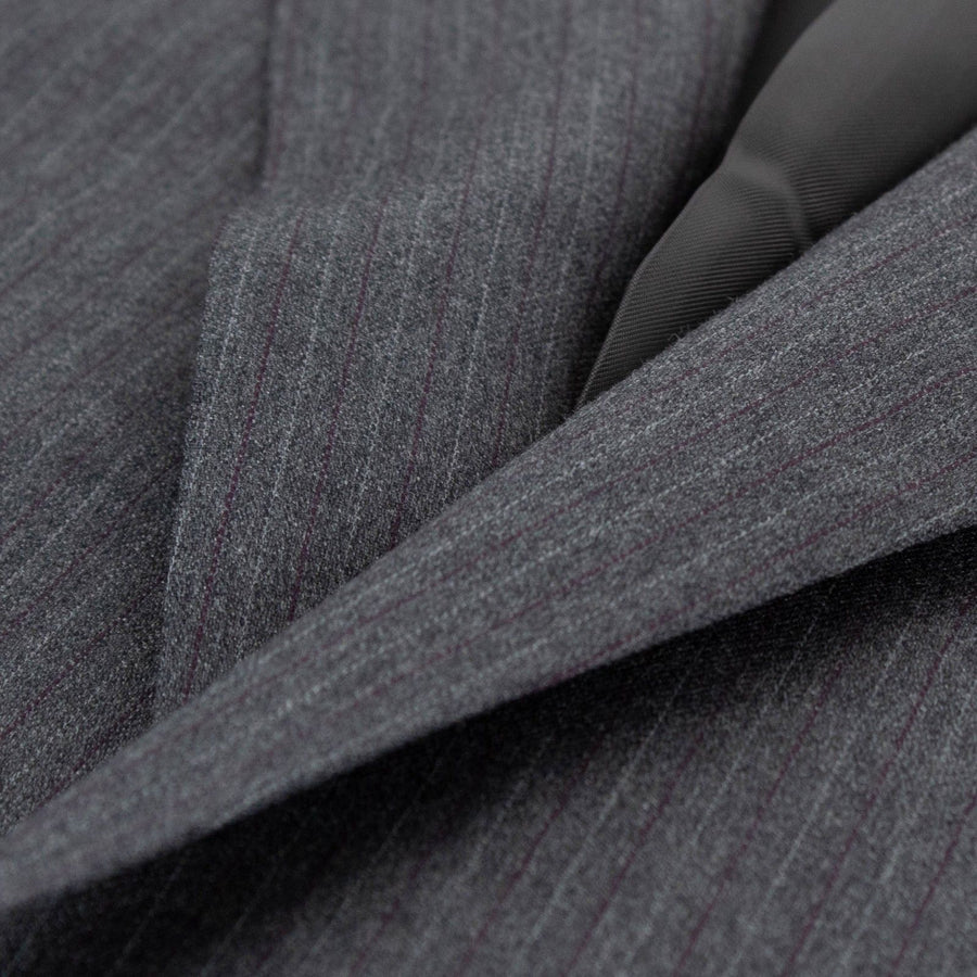 Pinstriped Wool Two Button Suit - Heather Grey