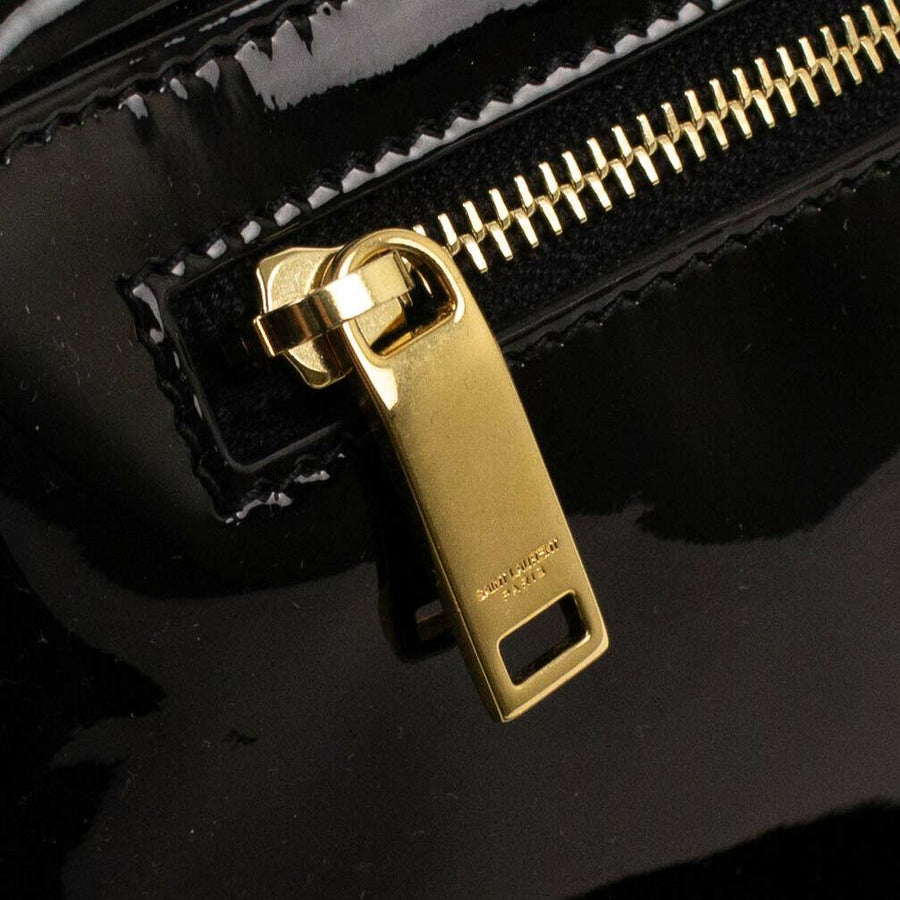 Patent Leather Gem Stud Embellished Belt Bag - Black