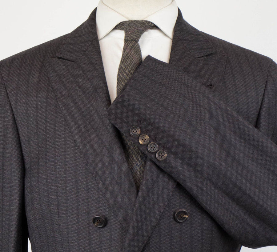 Cashmere Blend Striped Double Breasted Sport Coat - Brown
