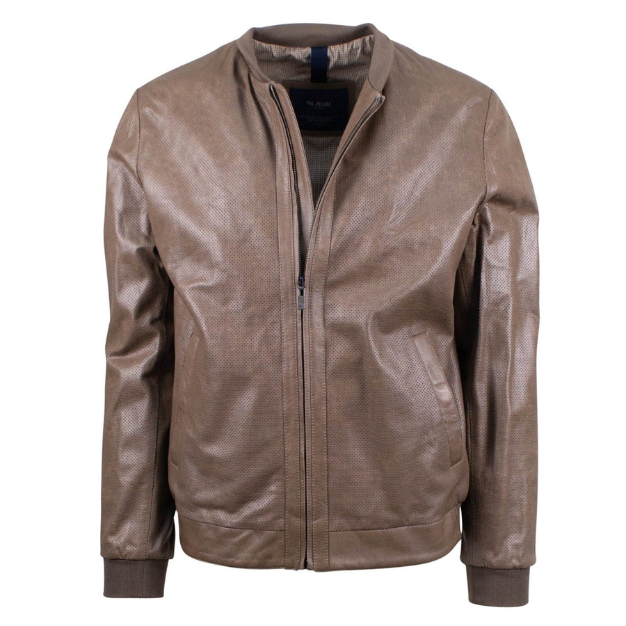 Light Brown Leather Bomber Jacket