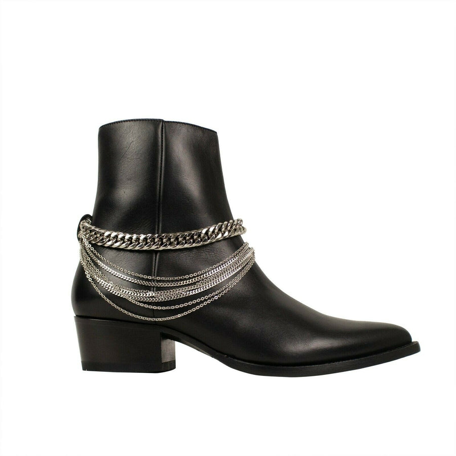 Leather Chain Ankle Boots - Black
