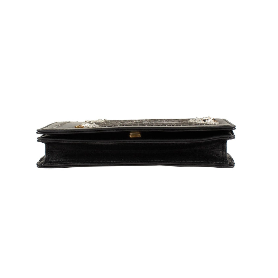 Dior Death Leather Embroidered Beaded Clutch Bag - Black