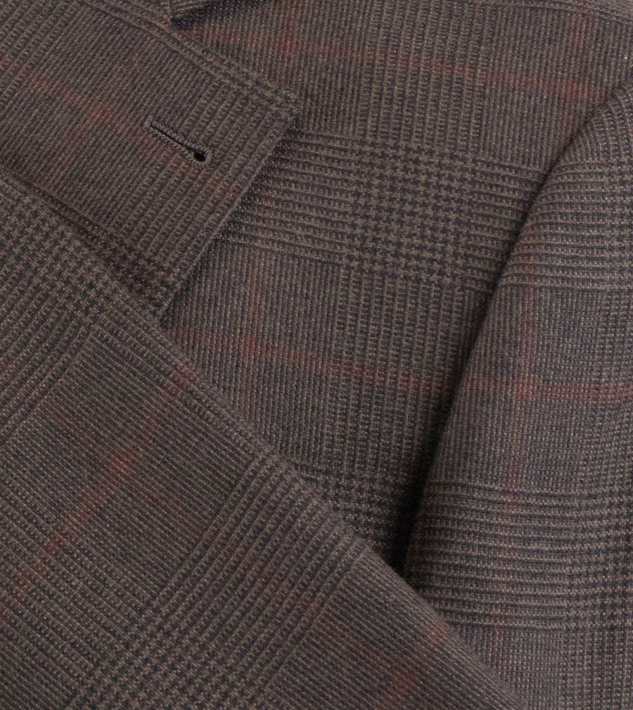Glen Check Cashmere Blend 3/2 Button Sport Coat - Brown