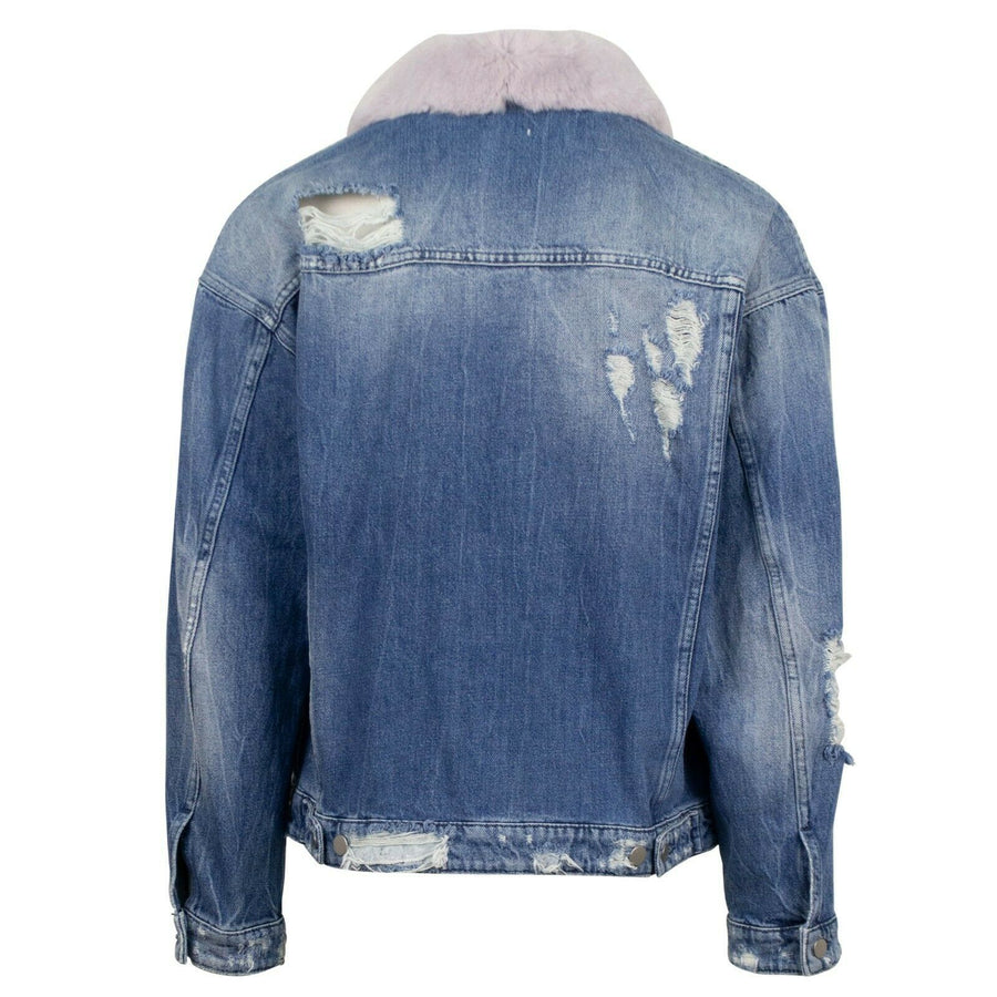 Rocky 2 Rabbit Fur Vintage Denim Jacket - Blue / Lilac