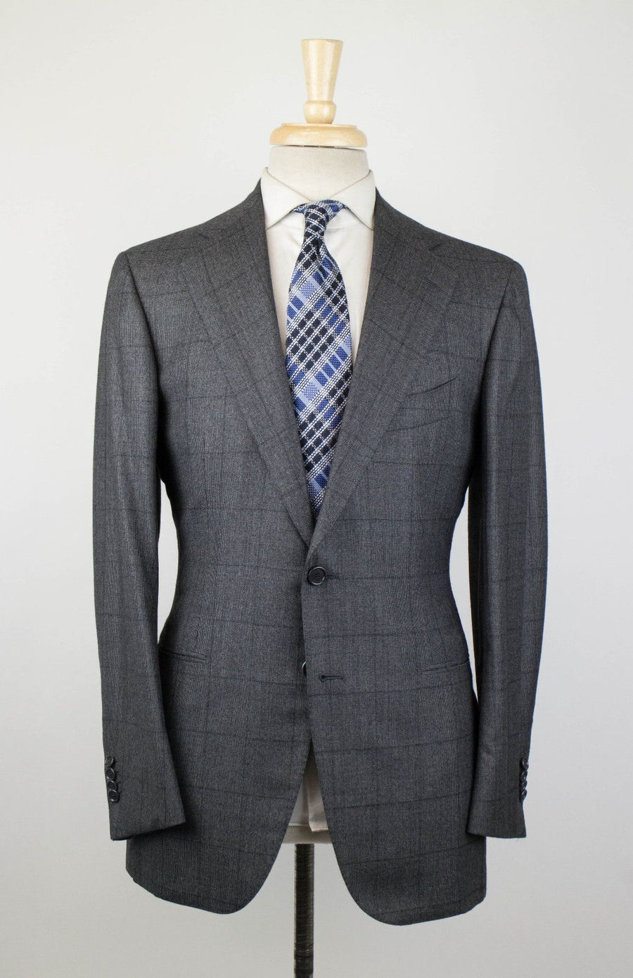 Windowpane Cashmere Blend 2 Button Suit - Gray