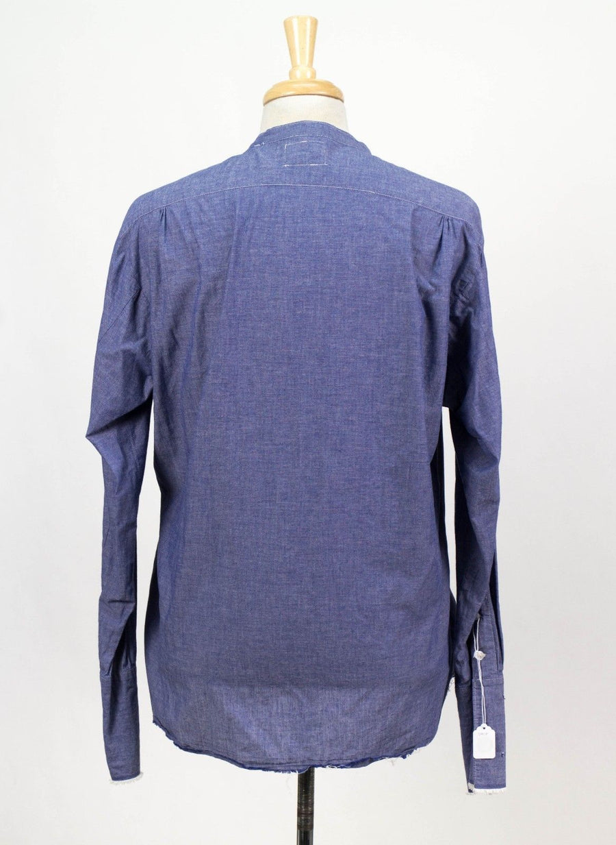 Cotton Mandarin Collar Button Down Casual Shirt - Blue