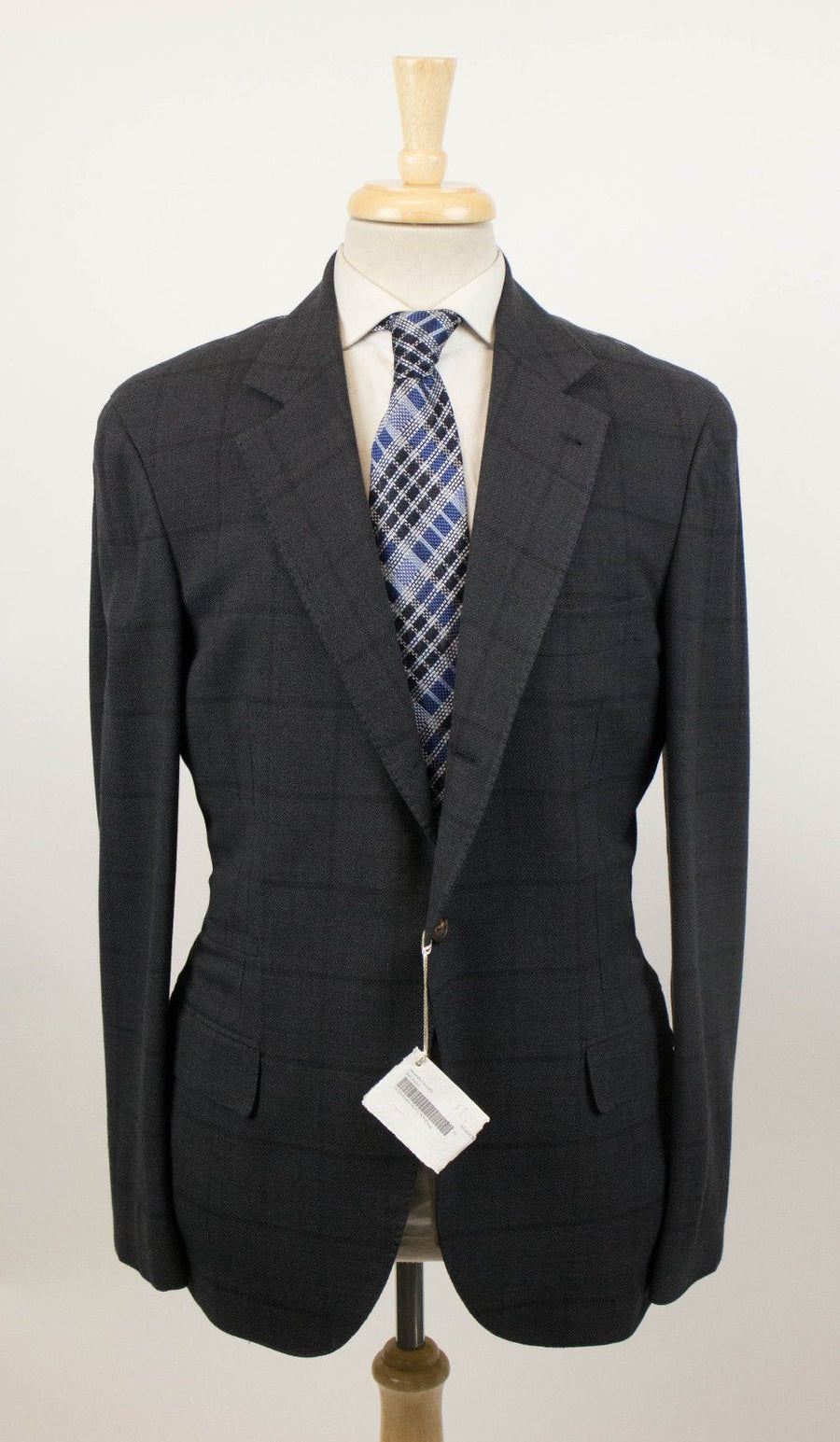 Wool Blend Windowpane Check 3/2 Button Sport Coat - Gray