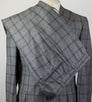 Drop 7 Windowpane Check Wool 3/2 Button 3 Piece Suit - Gray