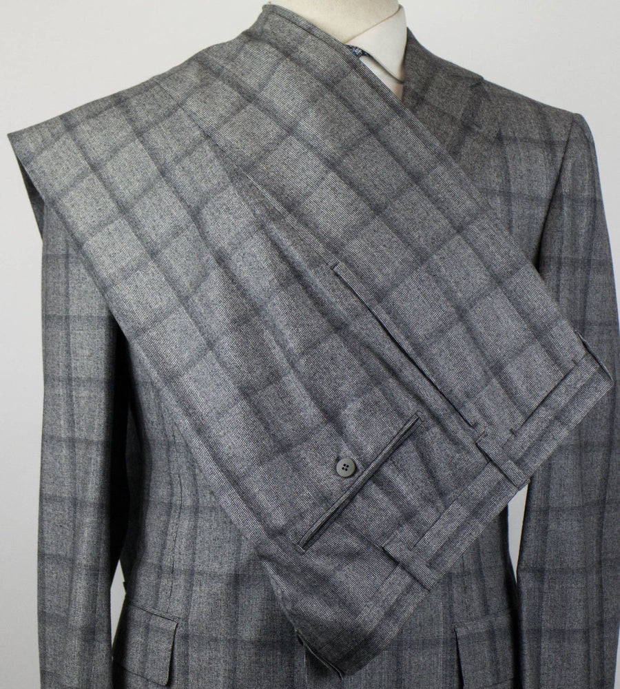 Drop 7 Windowpane Check Wool 3/2 Button 3 Piece Suit - Gray