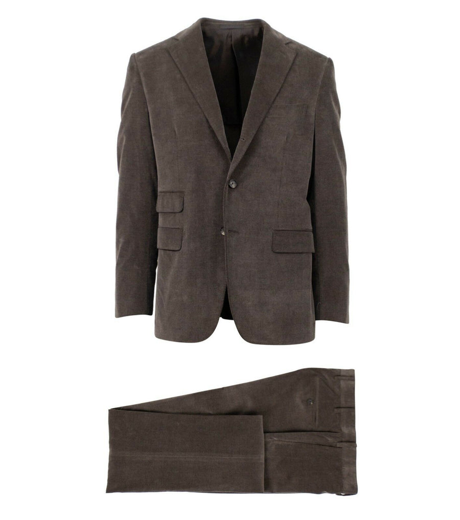 Drop 7 Corduroy Three Roll Two Button Slim Fit Suit - Brown
